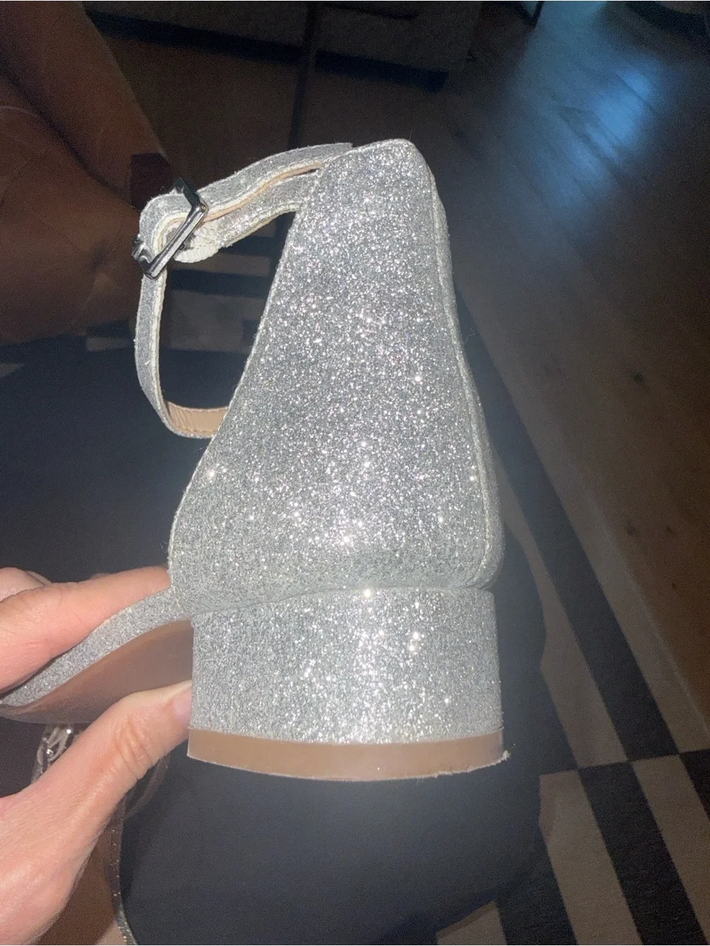 Girls Vince Camuto Silver Glitter Ankle-Strap Block Heel Sandals